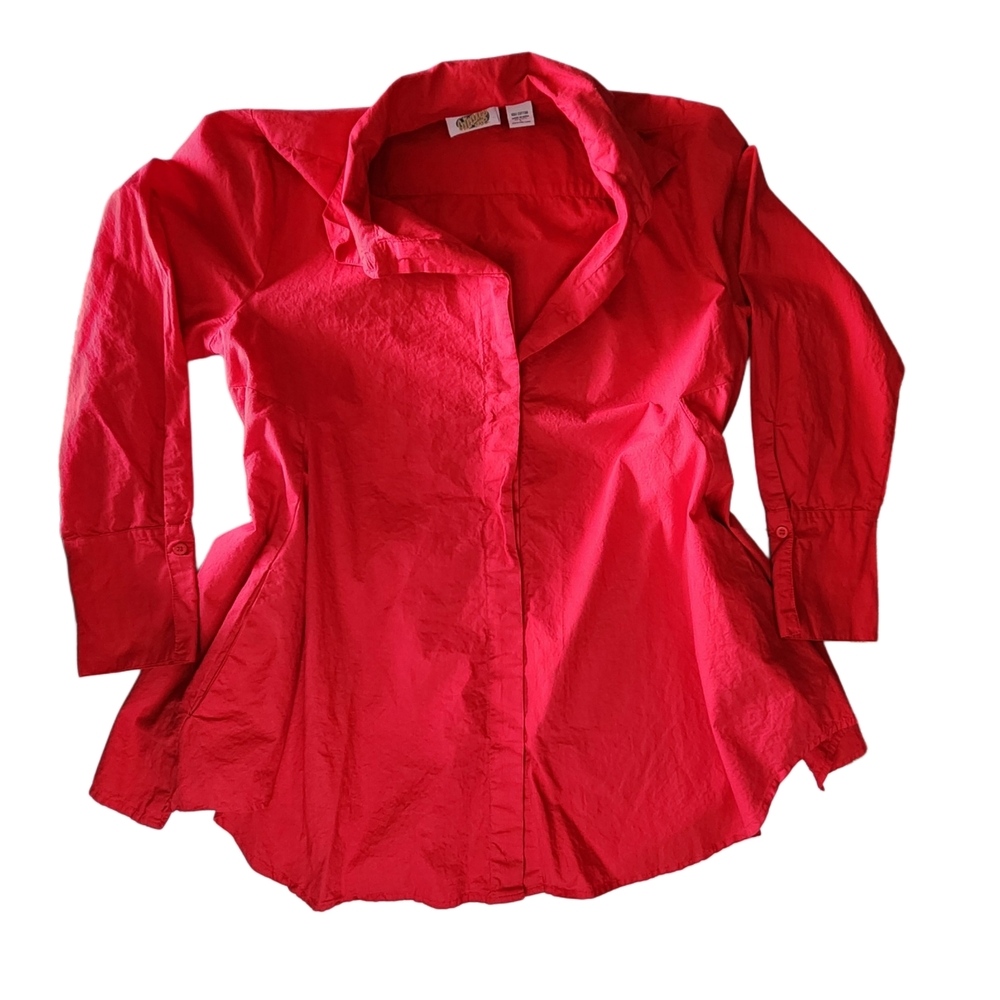 Collections Etc Red Cotton Button Front Blouse Women’s Large - Picture 2 of 6